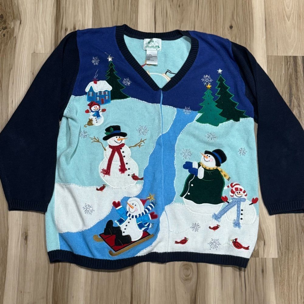 The Quacker Factory Winter Snowman Cardigan Sweater Ugly Sweater Women’s XL 1XL